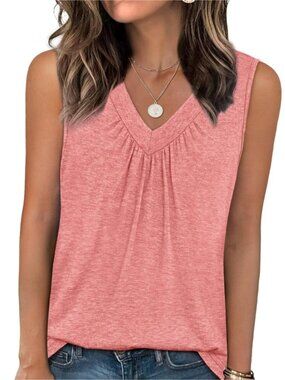 Loose V-Neck Tank Top Ruched Curved Hem